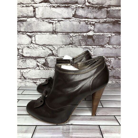 7 Seven for all Mankind Brown Leather Wooden Heel Booties Women Sz 40EU/9.5M US - Picture 3 of 16